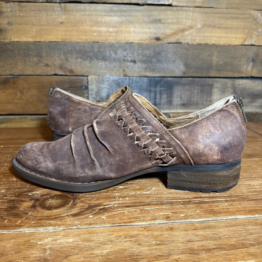 Born Katharina Distressed Brown Suede Ankle Back‎ Zip Booties Womens 10 Leather - Picture 6 of 9